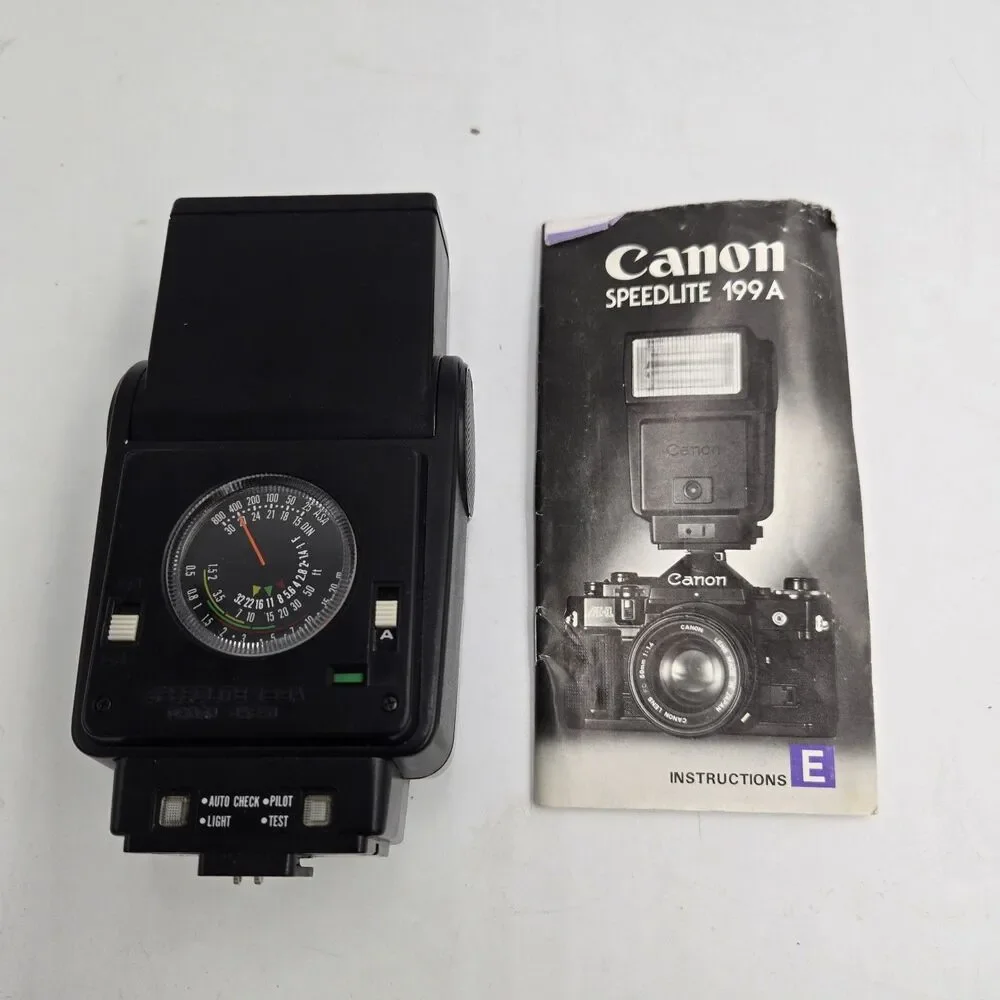 Vintage Canon Speedlite 199A Shoe Mount Camera Flash Carrying Case Manual WORKS